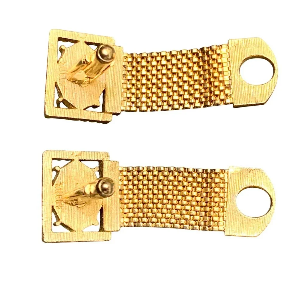 Vintage Swank 60s Cufflinks Chartreuse Green Moonglow Lucite Gold Tone Mesh Wrap